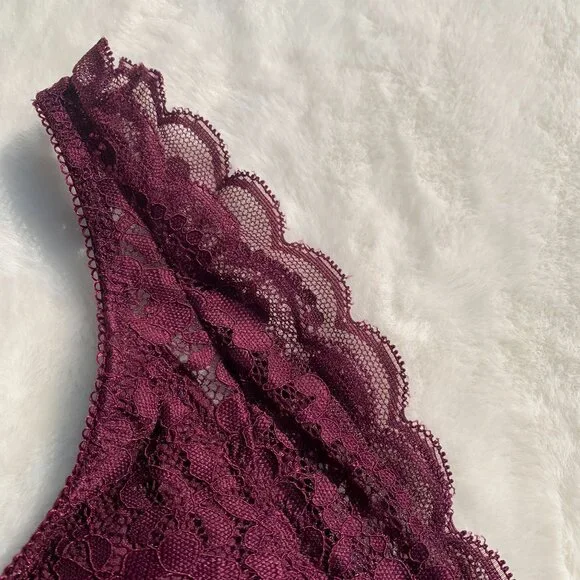 Lucky Brand Burgundy Lace Bralette Size L Lightly Padded - Picture 5 of 11